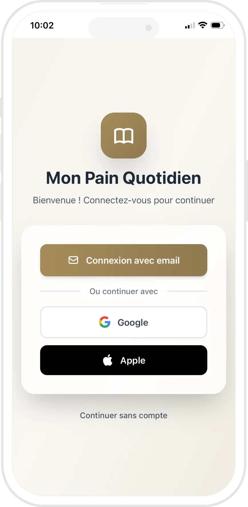 Mon Pain Quotidien - Écran de connexion